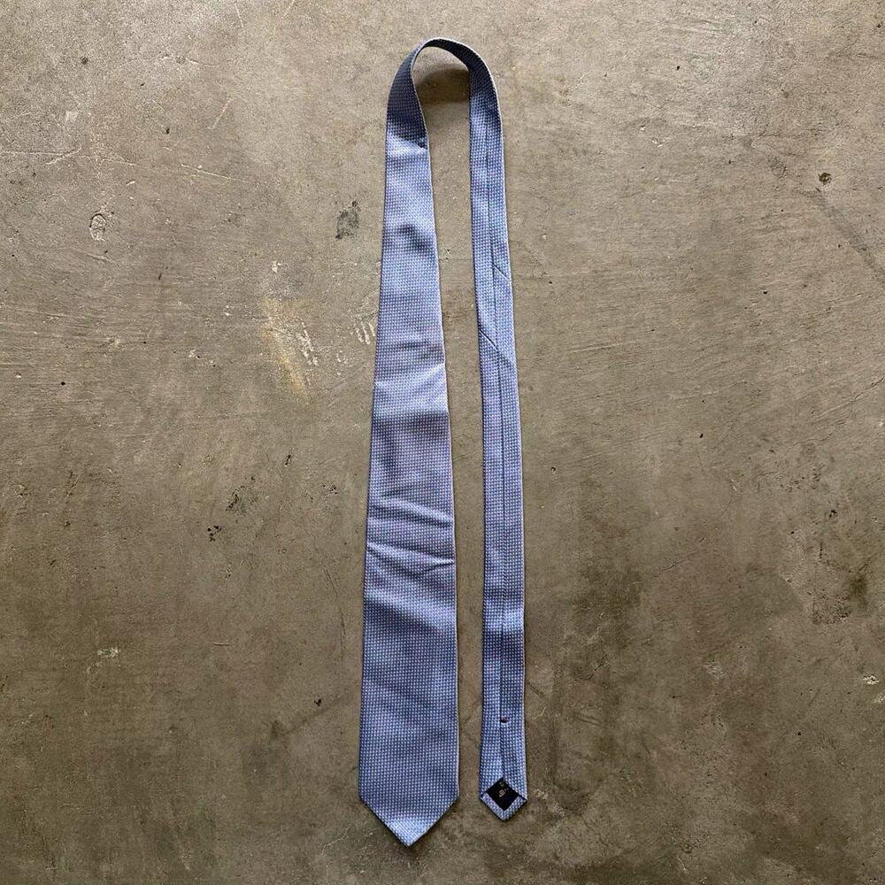 Ermenegildo Zegna Geometric Silk Tie Blue White Woven Logo Men's Pointed